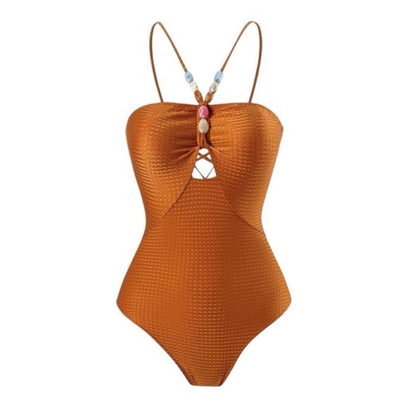 IMEKIS Women One Piece Swimsuit with Sarong Set - Picture 4 of 5